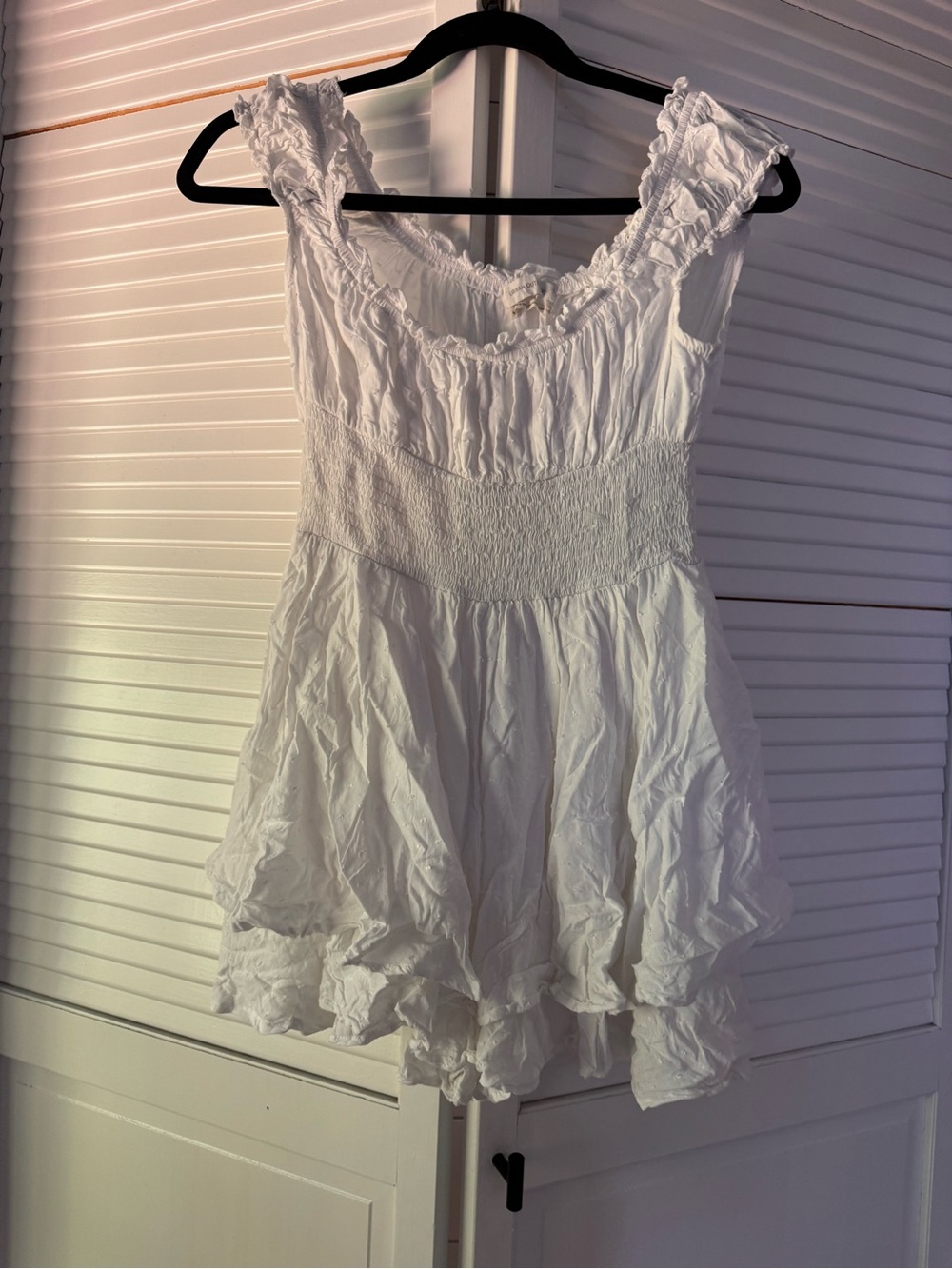 Urban Outfitters Women's White Ruffled Sleeveless Smocked Bodice Jumpsuit